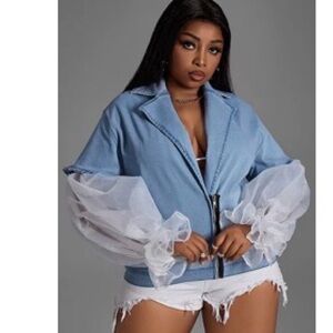 Women's Blue Jacket with Sheer Sleeves